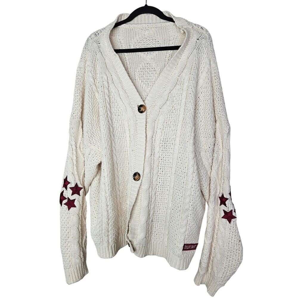 Taylor Swift 3X Red Album Cardigan Sweater Stars Chunky Cable Knit Cozy Casual